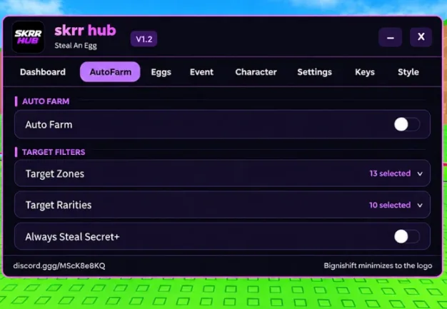 Steal An Egg Skrr Hub Script :Auto Farm, Target Zones $ More