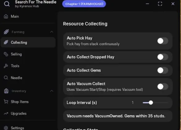Auto Pick Hay, Collect Gems, Auto Vacuum | Kyrenox Hub